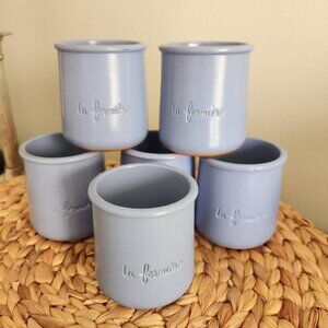 La Fermiere French‎ Blue Yogurt Pots - Set of 6 Terra Cotta Glaze